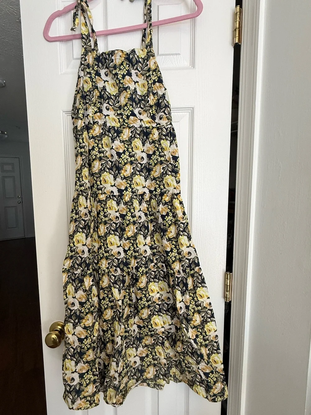 Time and Tru Black Maxi Dress with Yellow Floral Print